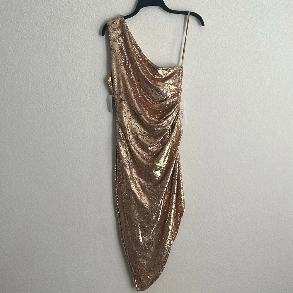 Ronny Kobo Kelly Sequin One-Shoulder Dress, Metallic Gold Size S - Picture 7 of 13